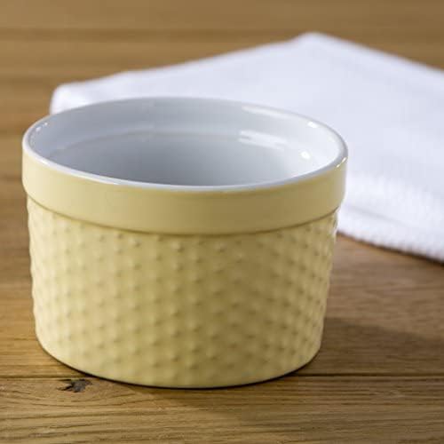 Palais Dinnerware Ramekins Collection Porcelain Soufle Dishes (6 Oz - Set of 4, Pastel Yellow - Dots Finish)