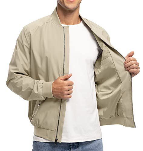 Ysento Men's Bomber Jackets Windbreaker Lightweight Active Performance Track Running Jackets Light Khaki L #TOP2