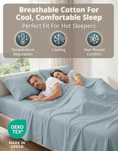 Lane Linen 600 TC 100% Cotton Bed Sheets Double Set, Deep Pocket - Blue - 3