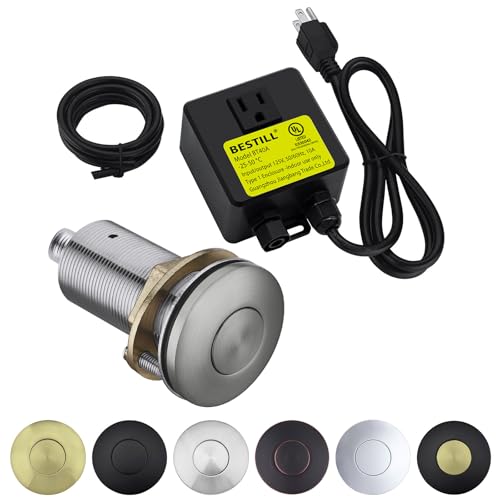 BESTILL Garbage Disposal Button - Brushed Nickel Air Switch for Garbage Disposals, Sink Top Push Button for Waste Disposer, Brass Long Air Button Kit, UL Listed