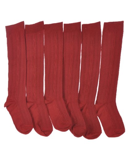 BLUE HEAVEN Girls' 3-Pack Cable Knee Socks - burgundy, 5-62