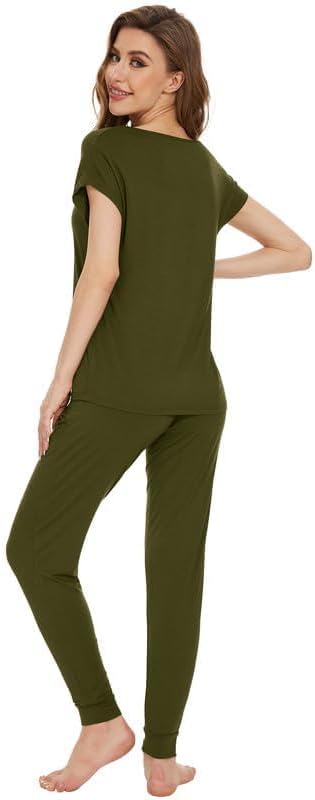 WiWi Lightweight Pajamas Sets for Women Short Sleeve Top with Long Jogger Pants Sleepwear Set Lounge Pjs S-XXL - Image 3
