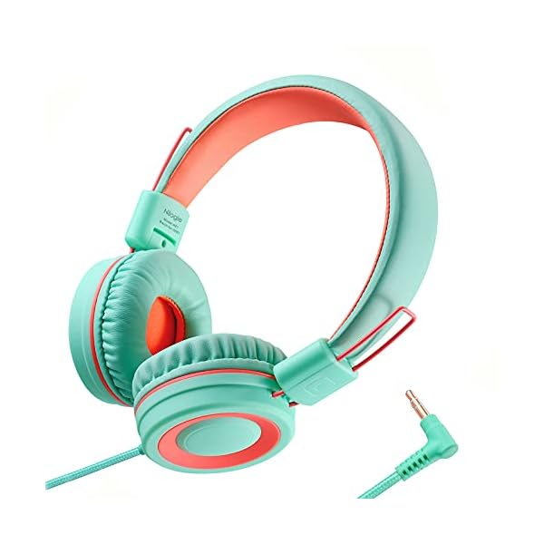 Nilogie-A21-Kids-Headphones-for-SchoolPCCellphoneAirplane-Travel-with-35mm-Jack-Children-Boys-Girls-Foldable-Wired-On-Ear-Headset-Mint-Coral