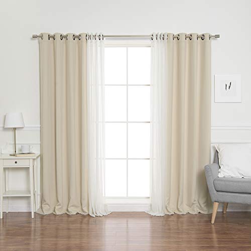 Best Home Fashion Umixm Tulle Sheer Lace And Blackout 4 Piece Curtain Set – Antique Bronze Grommet Top – Beige – 52" W X 84" L – (2 Curtains And 2 Sheer Curtains) #TOP12