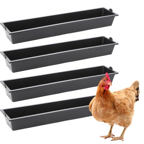 DQITJ Paquete de 4 comederos de plástico de gran capacidad para pollo, dispensador de alimentos para pollo, pato, paloma, pájaro, ganado, aves de corral (23.6 pulgadas: negro)