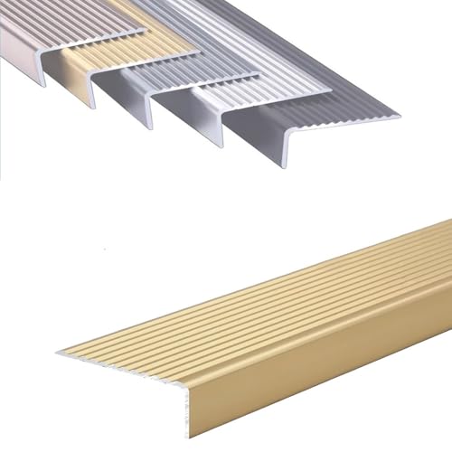 Protezione per bordi scale, 50 cm, 90 cm, 120 cm, in alluminio, per ospedali e centri commerciali, profilo a forma di L, finitura dorata, soluzione di sicurezza durevole (L 110 cm)