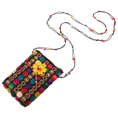Abaodam Bolso Bandolera Mujer Boho Artesanal de Material Natural con Cuentas Diseño Cruzado con Correa Larga para Viaje y Uso Diario