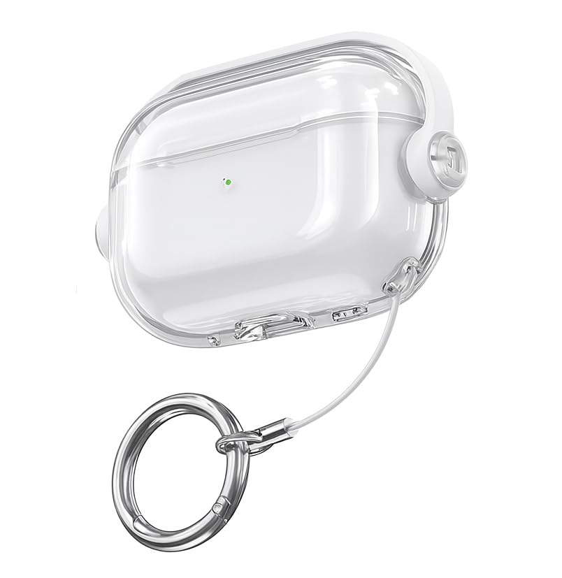 Image of Hybrid Clear Case Cover for Apple Airpods Pro 3 (2025), Anti-Yellowing, Safety Lock, Phone Stand (Transparent White with Lock)