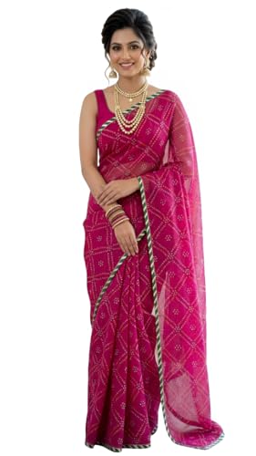 Image of Lado Rani Kota Doria Cotton Silk Flower Print sarees with blouse
