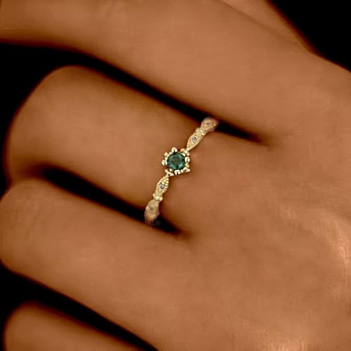 Emerald Green Engagement Ring for Women Mother, 925 Sterling Silver Dainty Green Birthstone Ring to Daughter 14K Gold Plated CZ Promise Ring Birthdays Wedding Season Christmas Jewelry Gift for Her3