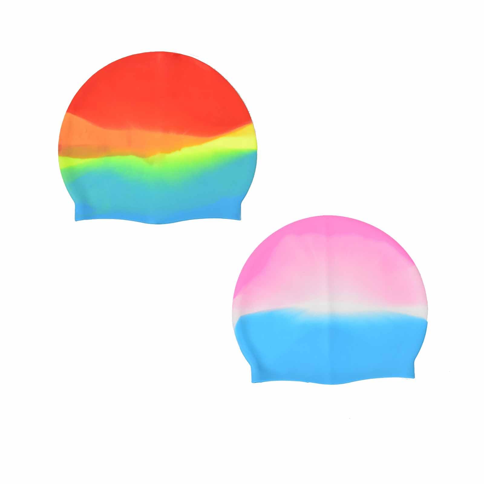 Golden Apple 2Pcs Unisex Silicone Swimming Cap for Adults Flexible Swim hats Bright Colour Swimming cap for Men and Women Beach Pool Wear (Gradient Red+Gradient Pink)