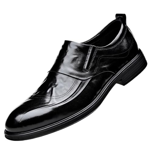 Men Formal Shoes Genuine Leather Prom Slip-on Plain Toe Non Slip Anti-Slip Party