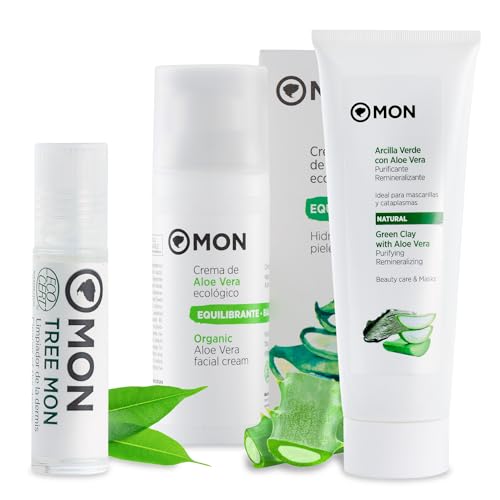MON Rutina Skincare Anti Acné y Regulador de Piel Grasa y Mixta - Pack de 3 - Elimina puntos negros, acné e imperfecciones - Beneficios Árbol de té y Aloe Vera 100% Natural