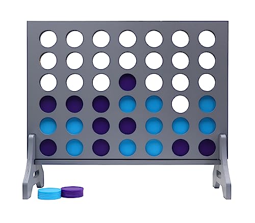 Image of Giant 4 in a Row Game for Family & Adults - Tailgating Pros Jumbo Grey Wooden Four in a Row Indoor & Outdoor Yard Game for Family Party Fun, Portable Activities for Patio, Backyard, and Camping