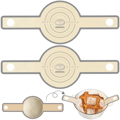 Silicone Bread Sling for Dutch Oven 2 Pcs Non-Stick & Odor-Free Bread Baking Mat Set Anti-slip Reusable Bread Sling with Long Handle Essential Sourdough Bread Baking Supplies (Gray)