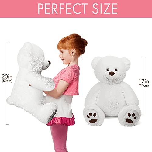 LotFancy Teddybär Kuscheltier 50cm, Plüschtier Stofftier Teddy, Süßes Geschenk für Kinder Mädchen Freundin, Geburtstag, Valentinstag, Schwarz, Weiß