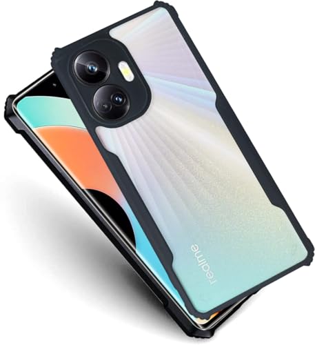 Image of AIBEX Crystal Clear Back Cover Case for Realme 10 Pro Plus 5G | 360 Degree Protection | Shock Proof Design | Transparent Back Cover Case (PC & TPU, Black Bumper)