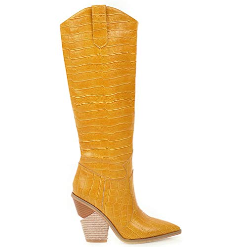 Caradise Womens Chunky Pointed Toe Cowboy Knee High Heeled Cowgirl Boots2