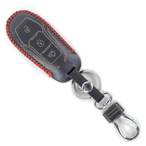 Image of Leather Car Smart Key Cover Case for New Ecosport, Endeavour, New Fiesta, Figo, Aspire (Black)