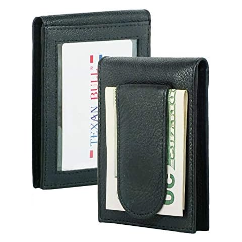 Bullz Mens Genuine Leather Front Pocket Magnetic Money Clip Slim Bifold Wallet Id Slot Cover