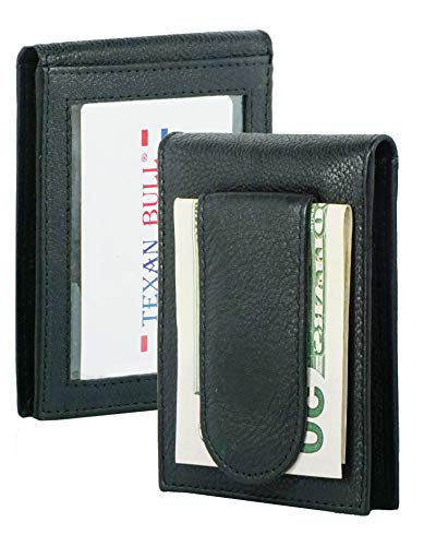 Bullz Mens Genuine Leather Front Pocket Magnetic Money Clip Slim Bifold Wallet Id Slot