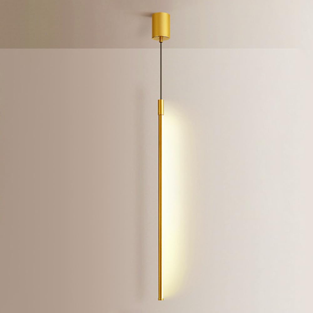 LYMSXAZOU Linear Gold Pendant Light Fixture - Minimalist LED Hanging Lamp for Living Room & Bedroom Sleek Long Design Modern Illuminating Home Decor