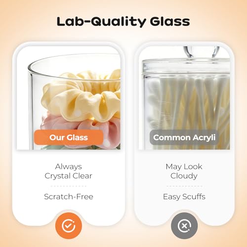 15oz-10oz-Glass-Qtip-Holder-with-Acacia-Wood-Lids-2-Pack-Apothecary-Jars-Small-Glass-Dispenser-Jars-with-Labels-for-Cotton-Swabs-Cotton-Balls-Pads-Floss-Picks-Toothpicks-Vanity-Organization