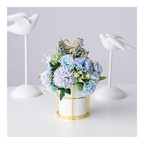 Fleurs artificielles carnation avec pot en céramique et support doré de bureau