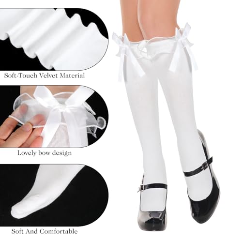 Knee High Socks with Bows, Girls White Knee High Socks for Daily Wear, School Uniforms, Dance & Cosplay3