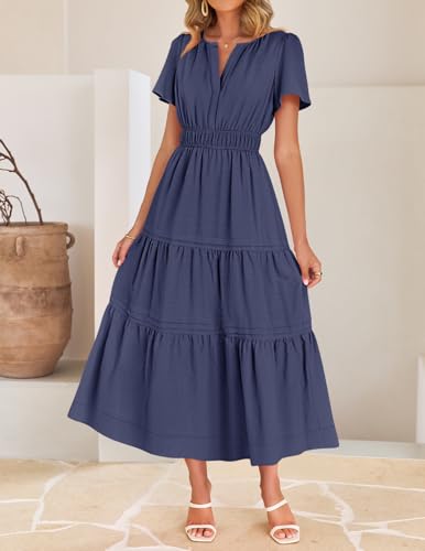Image of ZESICA Women's Summer Casual Short Sleeve Boho Midi Dress