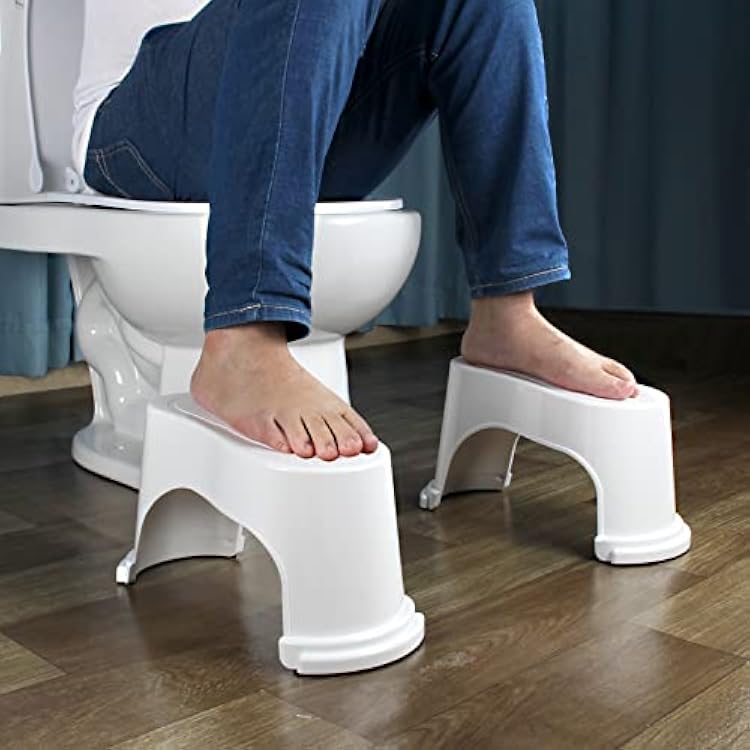 EVRON Toilet Stool 7 Bathroom Squatting Aid for Adults, Split Two-Piece Separate Movable Foot Rests with Flexible Positioning, Stackable Nesting Space-Saving Design(White 1 Pairs)
