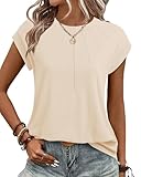 Vivilli Short Sleeve Shirts for Women,Womens Tops Dressy Casual Work Shirts Fashion Pleated Front Crew Neck Cap Sleeve Top Office Blouses Cute Summer Tops Cream XL