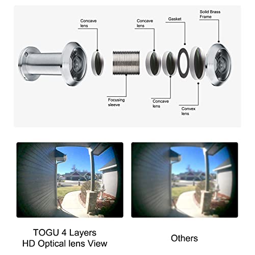 Togu Tg3016Yg-Spc Solid Brass Ul Listed 220-Degree Door Viewer With Heavy Duty Privacy Cover For 1-3/8" To 2-1/6" Doors, Brushed Satin Chrome Finish #TOP1