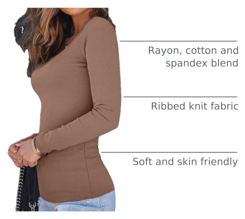 Image of AUTOMET Women's Square Neck Ribbed Long Sleeve Slim Fit Tops Fall