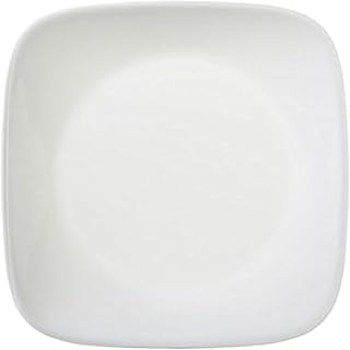 Corelle Square Pure White 6.5-Inch Plates, Set of 4 - Break & Chip-Resistant Vitrelle Glass Dinner Plates, Dishwasher Safe