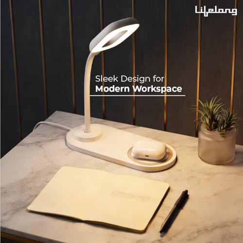 Image of Lifelong LED Study Lamp with Wireless Charging for Phone, AirPods| Touch Control Table Lamp with 3 Light Modes | Eye-Caring Study Lamp with Flexible Gooseneck|LED Desk Light for Home, Office & Bedroom