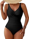 Pink Queen Womens One Piece Swimsuits Tummy Control Bathing Suit Modest Twist Front Swimwear Cruise Vacations Black L