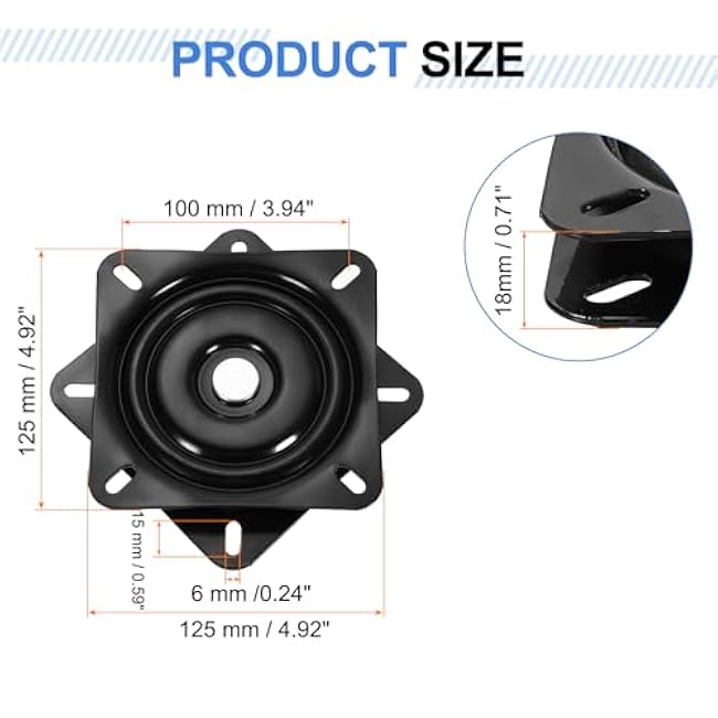 uxcell 5 Bar Stool Swivel Replacement, 360¡ã Rotation Lazy Susan Turntable, Square Ball Bearing Seat Swivel Base Mount Plate for Recliner Chair or Table, Black (125x1.8mm)