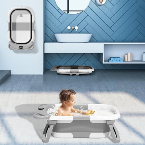 image for TPN Collapsible Baby Bathtub, Baby Bath Tub with Soft Cushion & Real-T