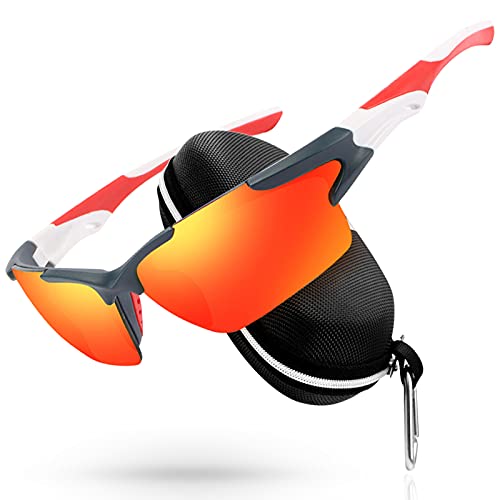 ISOI Gafas Ciclismo, Gafas Ciclismo Hombre y Mujer con Protección UV400, Gafas de Sol Unisex Rojo para Bicicleta, Gafas Deportivas Exterior para Running, Ciclismo y Pesca(Caja de Embalaje Incluido) Cover
