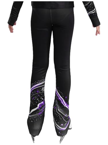 Kids Girls Fleece-line Figure Ice Skating Gymnastics Training Leggings Stylish Printed Stage Performance Tights2