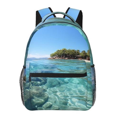Sac à dos ordinateur motif île Fidji et mer transparente pour le travail