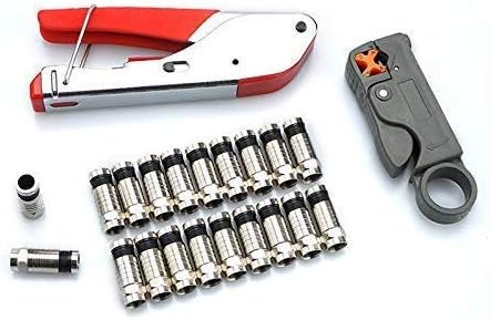 Coax Cable Crimper,Coaxial Crimping Tool Set Wire Stripper with 20F RG6/58/59/174 Connectors and Adjustable Wire Cutter,Portable Coaxial Cable Stripping Tool Kit,Compression Pliers Kit #TZYJ