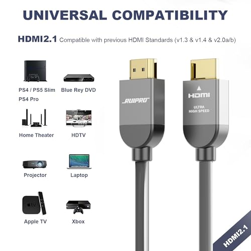 Image of RUIPRO Ultra High Speed HDMI 2.1 Cable, 48Gbps, 8K60, 4K120, HDR, eARC,16FT | Ideal for Gaming, Home Theater and 8K Entertainment Setups, Connects PS5, Xbox Series X, PCs, TVs, Projectors & AV Receivers