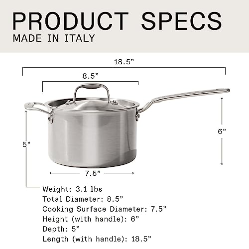 Made In Cookware - 4 Quart Stainless Steel Saucepan With Lid - 5 Ply Stainless Clad Sauce Pan - Professional Cookware - Made In Italy - Induction Compatible #TOP3