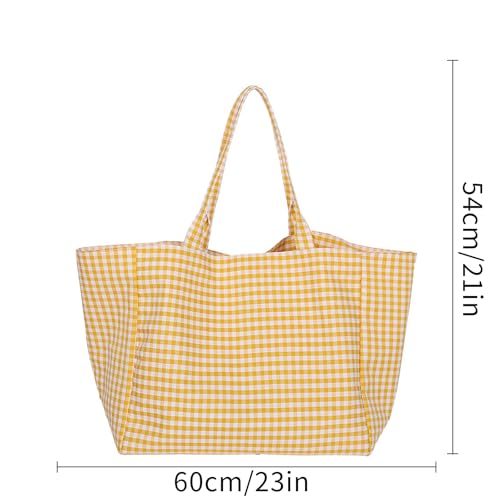 Canvas Tote Bag for Women, Checkered Shoulder Bag,Perfect for Travel, Weekend Getaway Reusable Shopping Bag4
