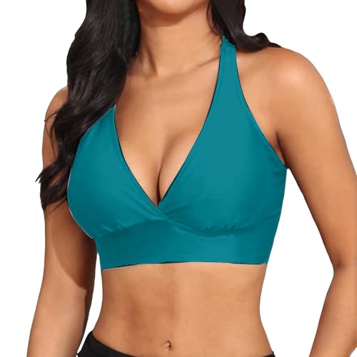 Generisch 2026 Top de Bikini Elástico con Aros Cobertura Completa Efecto Push Up Top de Baño Corto con Cordones en la Espalda, verde menta, M