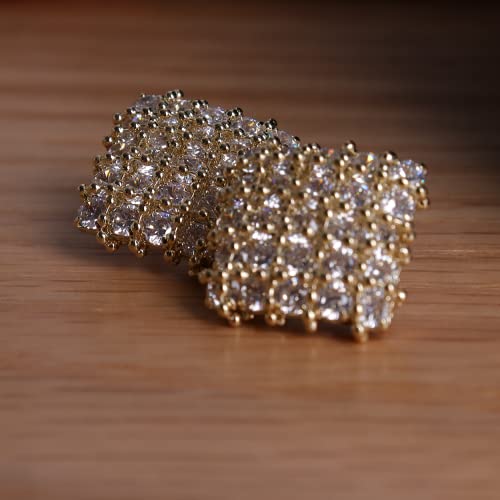 Sonateomber Large Rhinestone Stud Gold Square Geometric Statement Earrings For Women - Big Sparkly Cubic Zirconia Ball Beaded Vintage Rhombus Jewelry Gift #TOP3