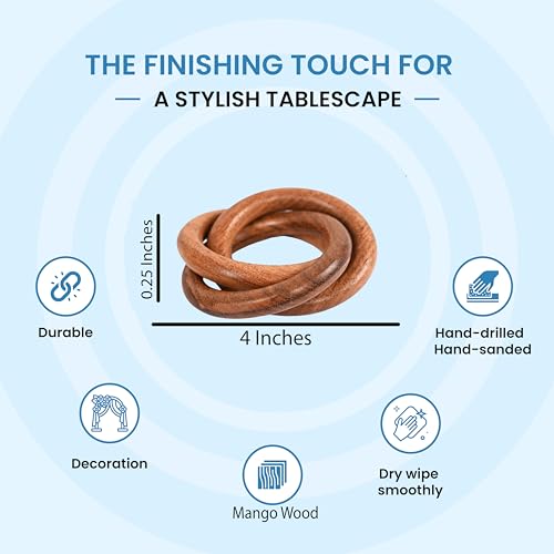 Three Ring Napkin Rings Set of 12, Decorative Handcuff Serviette Ring, Napkin Holders, Napkin Rings Bulk for Party Decoration, Dinning Table, Everyday, Family Gatherings Tabletop Décor - Rust Brown