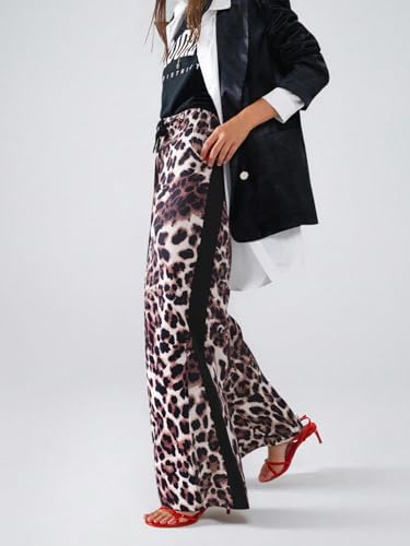 Image of SHENHE Women's Cheetah Print Wide Leg Baggy Pants Y2k Side Loose Streetwear Trousers